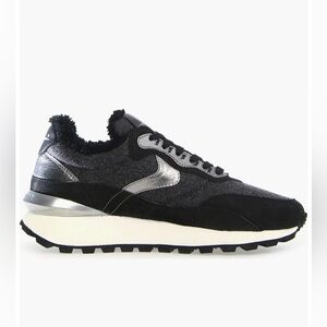 NWT VOILE BLANCHE QWARK HYPE Fur Suede And Felt Sneaker BLACK-CHARCOAL GREY